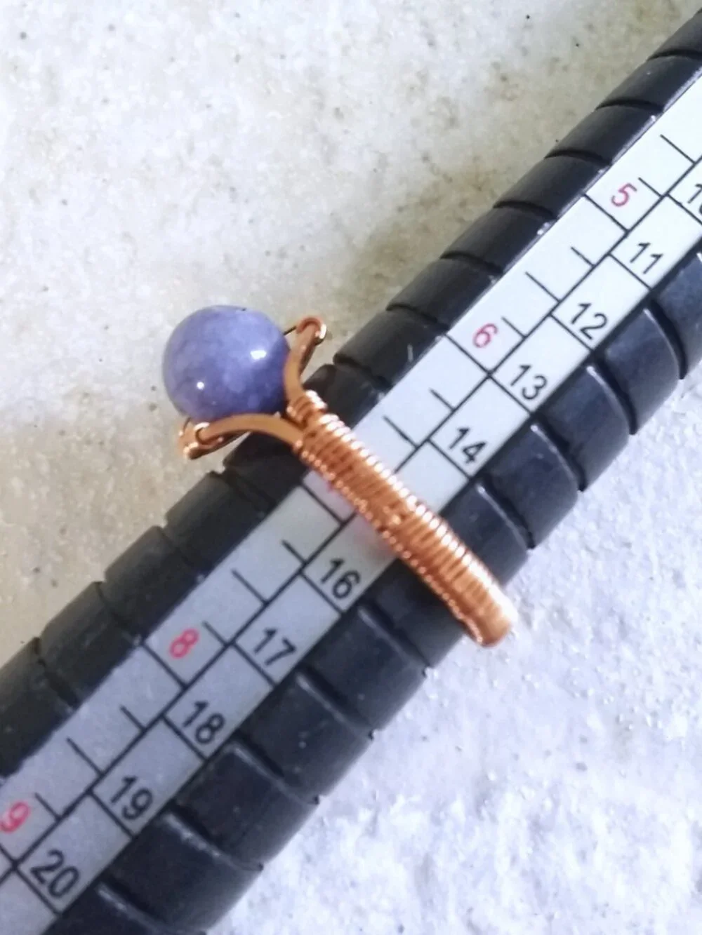 Hand Crafted! Feminine Copper Wire Ring w. Purple/Gray Agate - Adjustable Sz 6-7